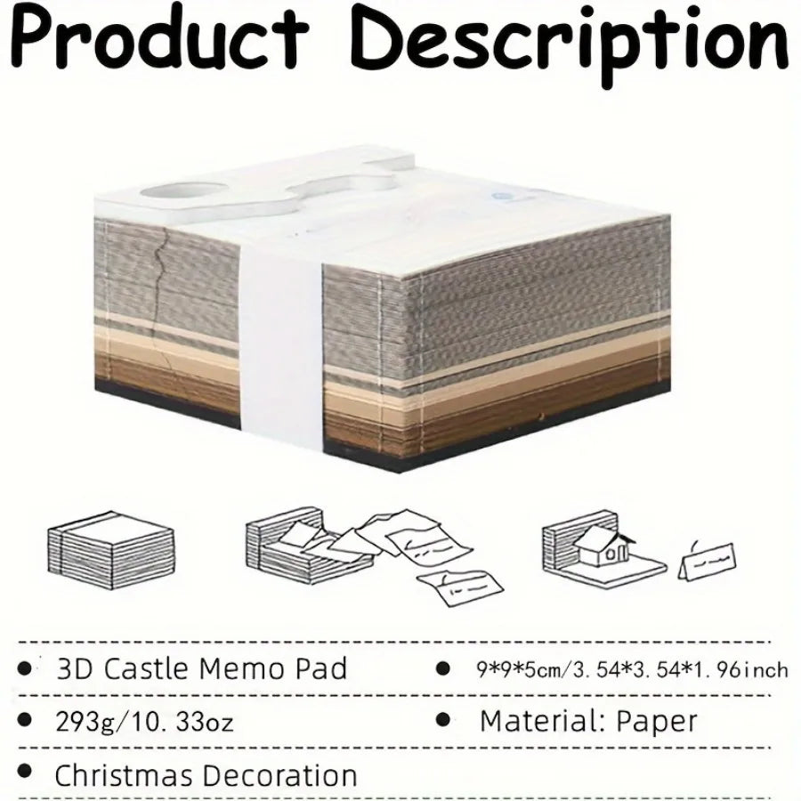 3D 3D Magic Castle Sticky Note Calendar Tearable Paper Sculpture with LED Light Weekly Desk Decor Creative Craft Gift