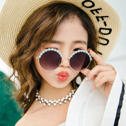 2025 Sunglasses children's glasses flower fashion New Sunglasses children's round children's Metal