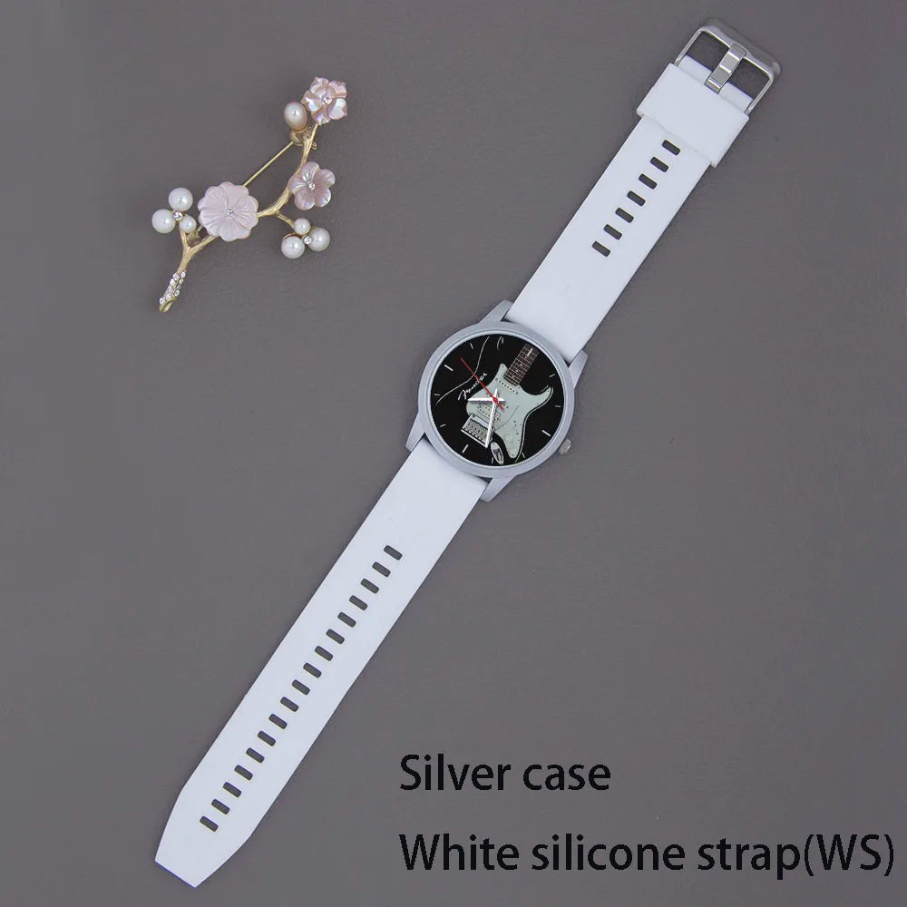 Guitar Bass Pattern Universal for Men Women Souvenir Composer Rose Gold Man Watch Silver Watches Black Bracelet Gift Clock