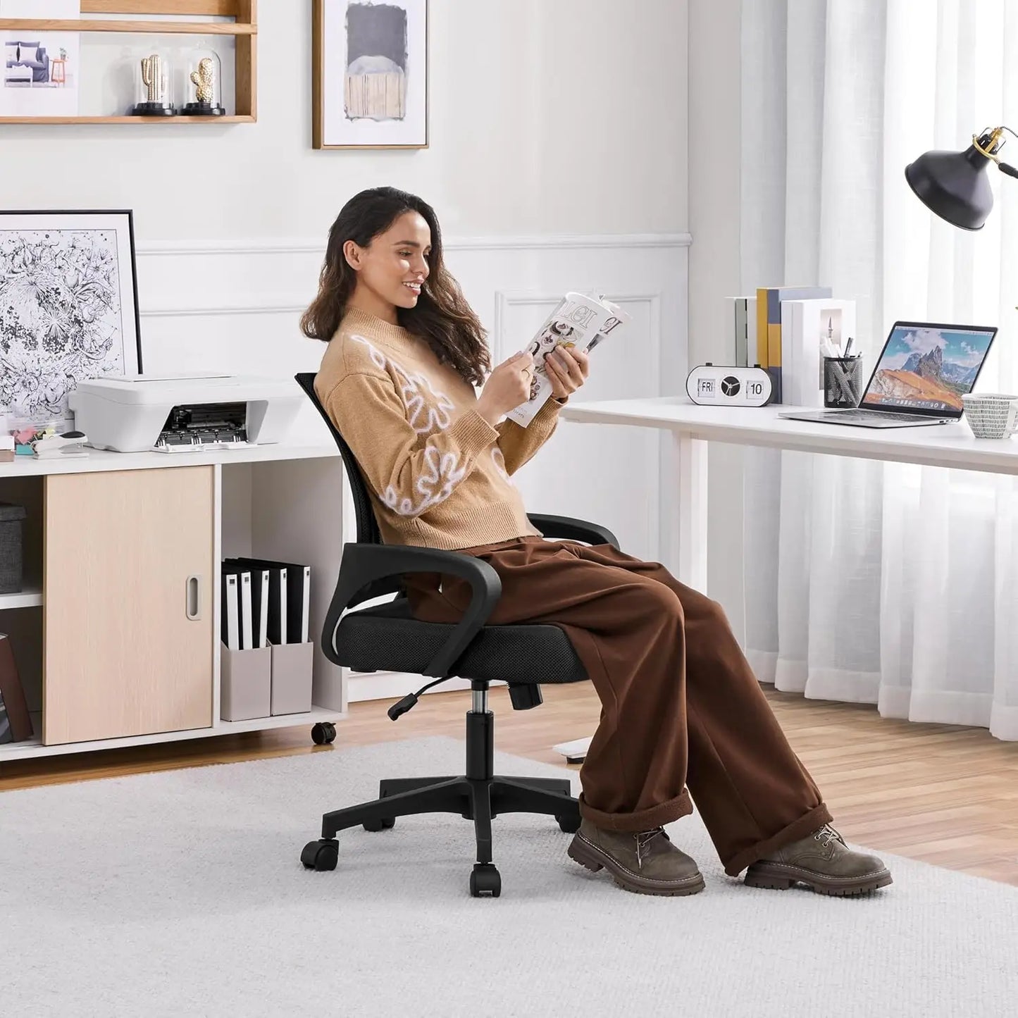 Adjustable Ergonomic Mesh Office Chair with Lumbar Support and Armrests for Home Office Work Study, Black