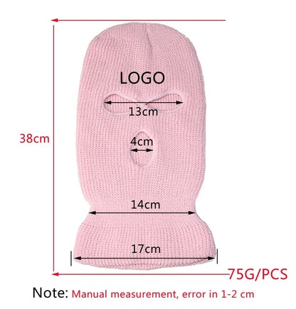 Winter Motorcycle Windproof Full Face Knit Hats Ski Mask Men Warm Wool Balaclava embroidery Winter hats Knitted 3 Holes Ski Mask