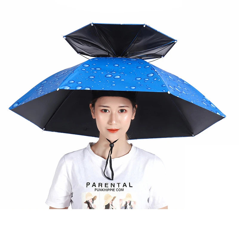 Windproof Umbrella Cap Wearing An Umbrella On The Head Sturdy Men's And Women's Foldable Large Sunshade And Rain Hat Umbrella
