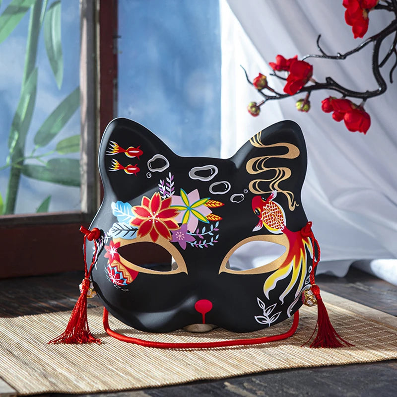 HUA HUA Cosplay Mask Handmade Half Face Mask Japanese Cat Mask Japanese-Style For Stage Performances Anime Cosplay