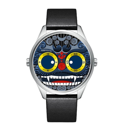 ABBYLUN 1363 Men's Quartz Watch Gold Clown Lion Creative Personalized Design Dial Leather Strap Cool Men's Watch montre homme