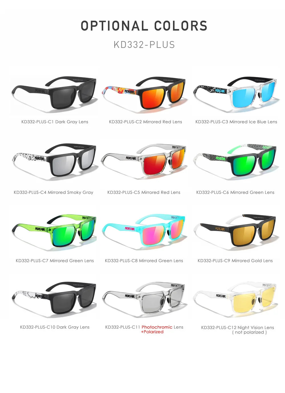 KDEAM Extra Large Size PLUS Women's Polarized Sunglasses for Men Driving Photochromic Night Vision Sun Glasses Suit for Big Face