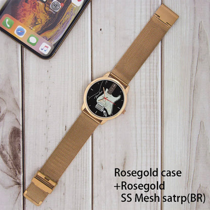 Guitar Bass Pattern Universal for Men Women Souvenir Composer Rose Gold Man Watch Silver Watches Black Bracelet Gift Clock