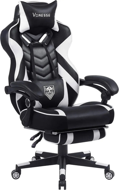 Gaming Chair, Big and Tall Gaming Chair with Footrest and Massage, Gaming Chairs for Adults with Lumbar Support