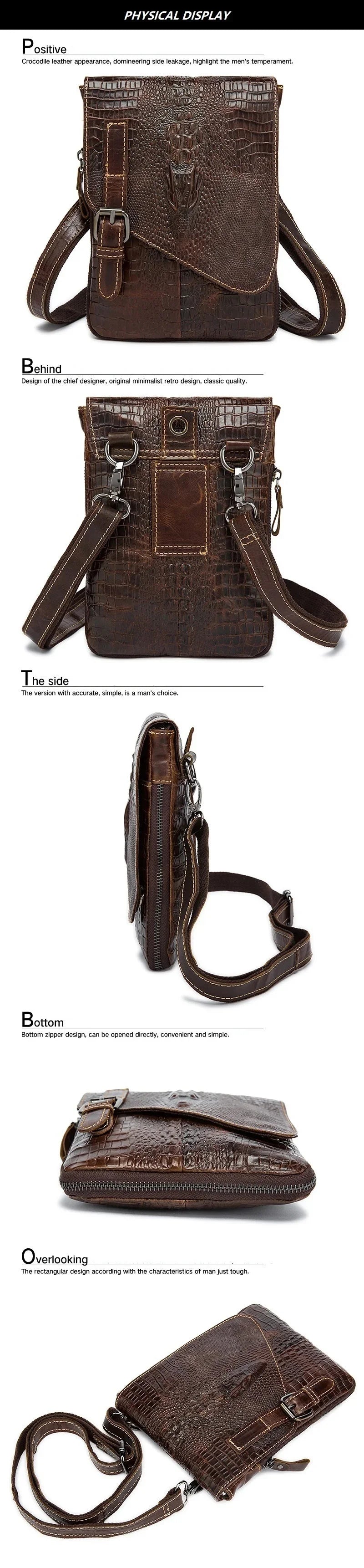 Men Crocodile Classic Briefcase retro Man Genuine Leather Shoulder messenger men luxury designer mens bag