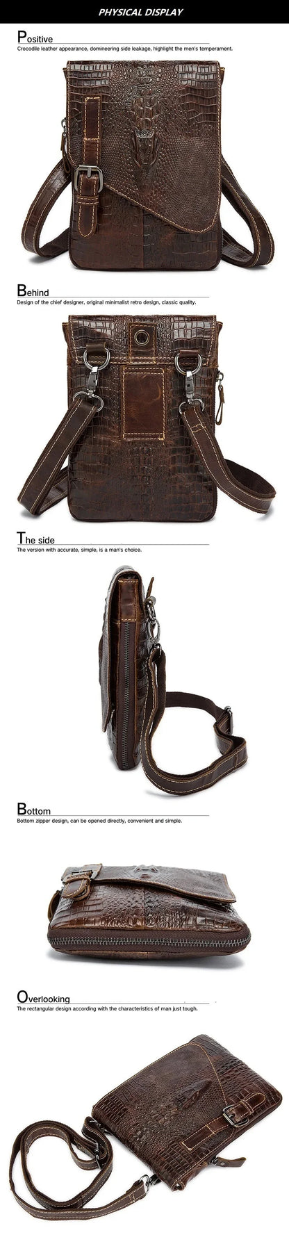 Men Crocodile Classic Briefcase retro Man Genuine Leather Shoulder messenger men luxury designer mens bag