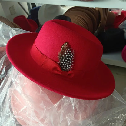 Women's Men's Fedora Hat Winter and Autumn Elegant Women's Gangster Trilby Felt Hamburg Church Jazz Hat 55-58CM Adjustable