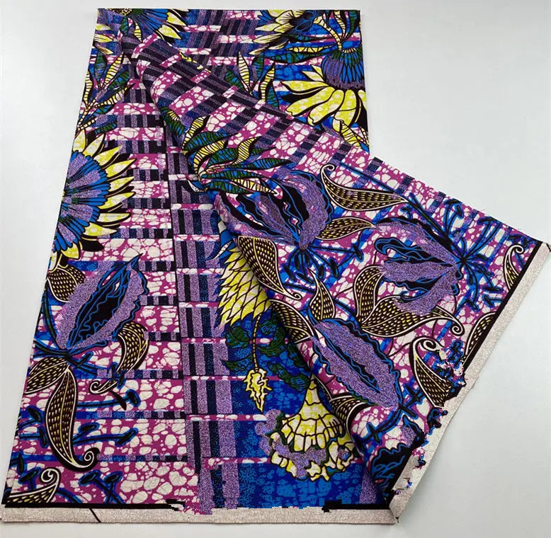New Ankara Glitter Golden Wax Soft Flash Gold Print Batik High Quality Pagne Purple Women Tissus African Grand Golden Wax Fabric