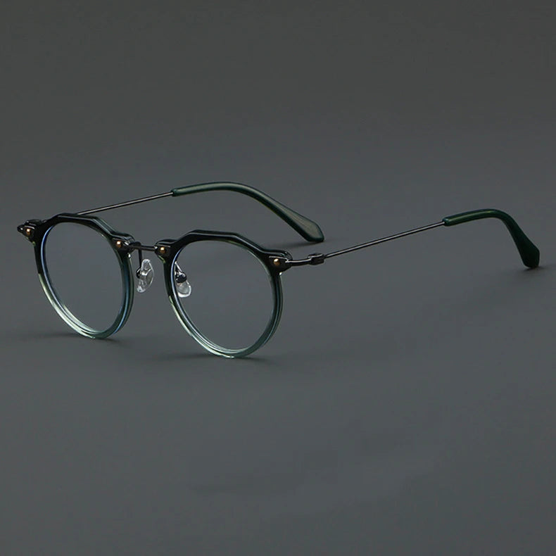 57028 Vintage Acetate Optical Spectacle Frames Women Fashion Round Metal Eyeglass Frame Men Trend Transparent Eyewear