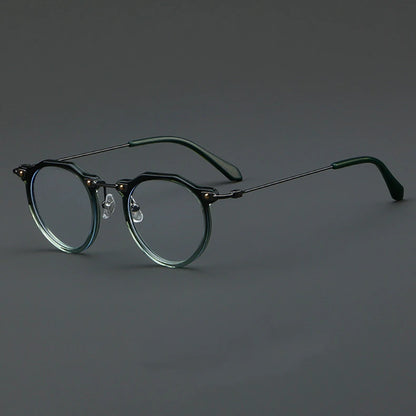 57028 Vintage Acetate Optical Spectacle Frames Women Fashion Round Metal Eyeglass Frame Men Trend Transparent Eyewear