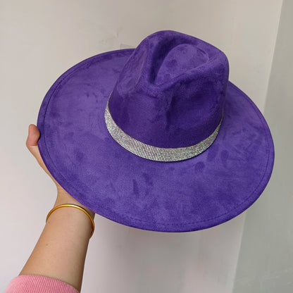 Women's suede 10cm wide Brim Fedora hat Men's autumn and winter felt jazz hat Classic suede Fedora Sombrero