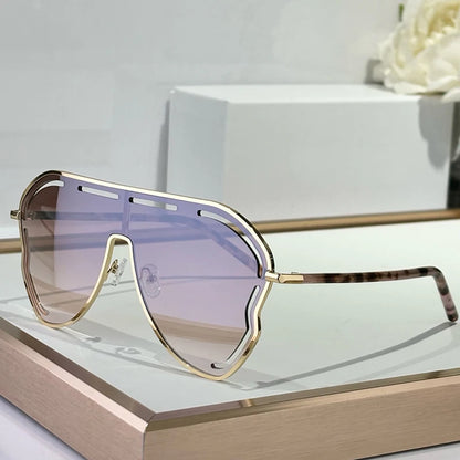 Oversized One-Piece Pilot Punk Sunglasses Women Big Frame 2025 Luxury Brand Hollow Sun Glasses For Ladies Shield Eyewear Shades