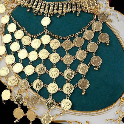 Middle East Dubai Style Metal Veil Hollow Coin Alloy Curtain Tassel Mask Cross-Border Headdress Face Covering Jewelry Accessory