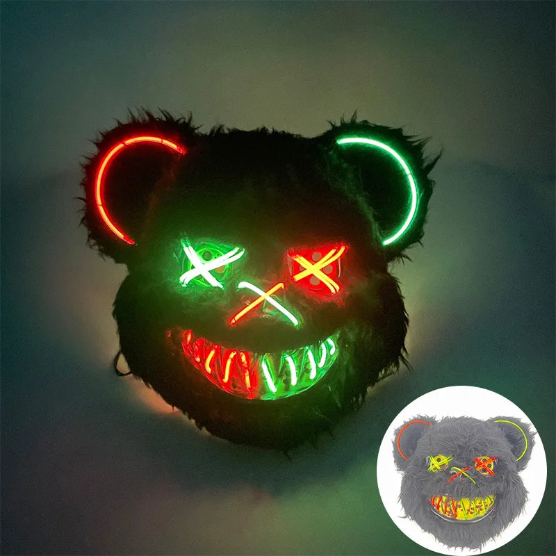 Halloween Light Up Horror Mask Glowing Bloody Bear Killer Mask Flashing Neon Scary Bear Mask for cosplay mask purim props