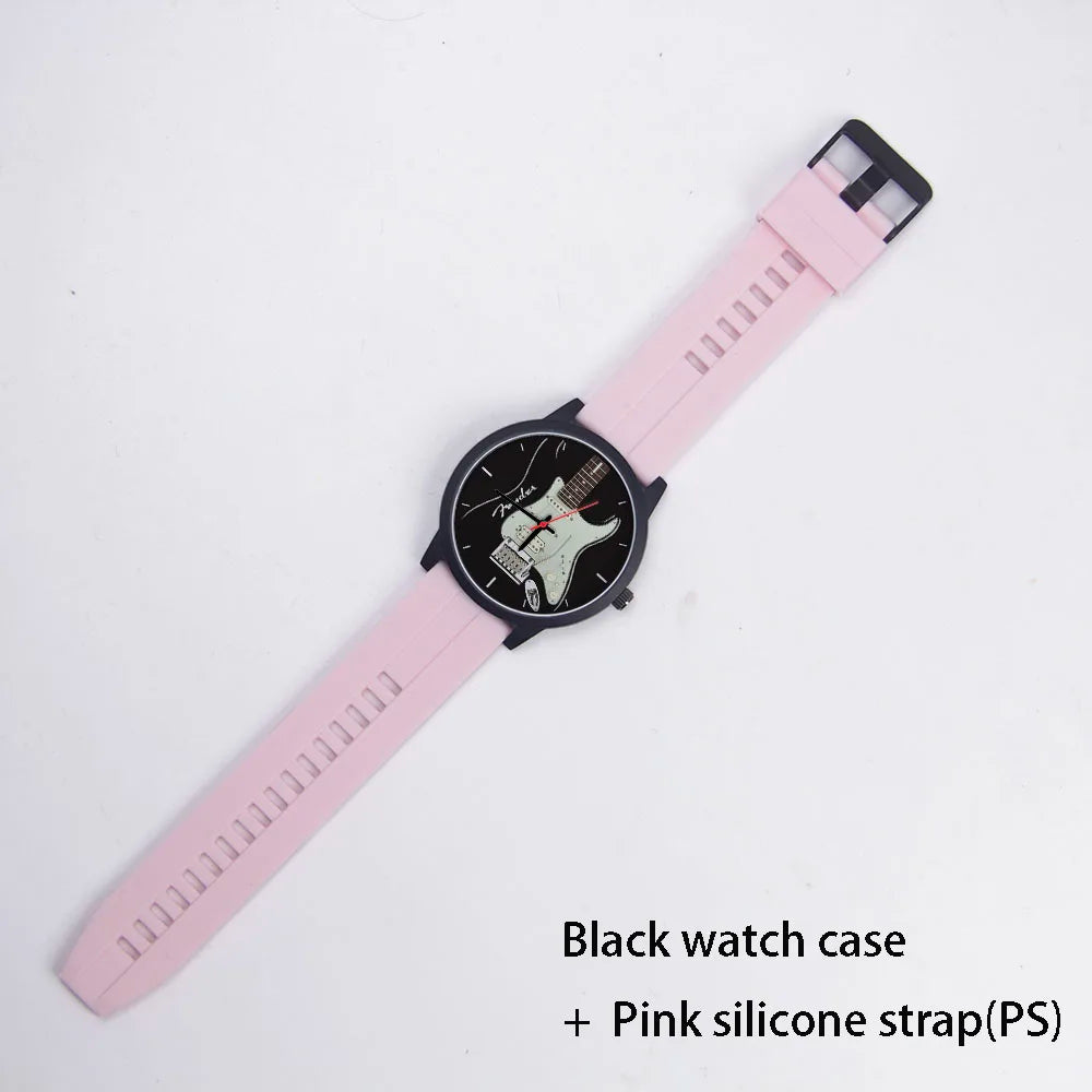 Guitar Bass Pattern Universal for Men Women Souvenir Composer Rose Gold Man Watch Silver Watches Black Bracelet Gift Clock
