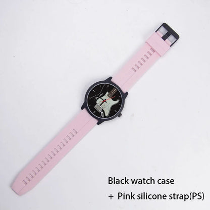 Guitar Bass Pattern Universal for Men Women Souvenir Composer Rose Gold Man Watch Silver Watches Black Bracelet Gift Clock