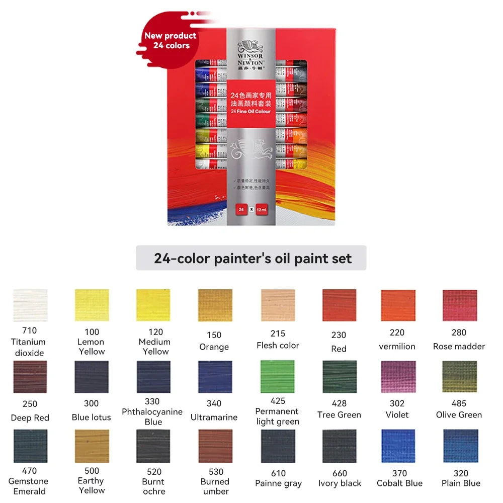 Winsor & Newton 12/18/24 Colors Oil Paints Set Professional Color Oil Paints 12ml Tube Graffiti Painting Pigments Art Supplies