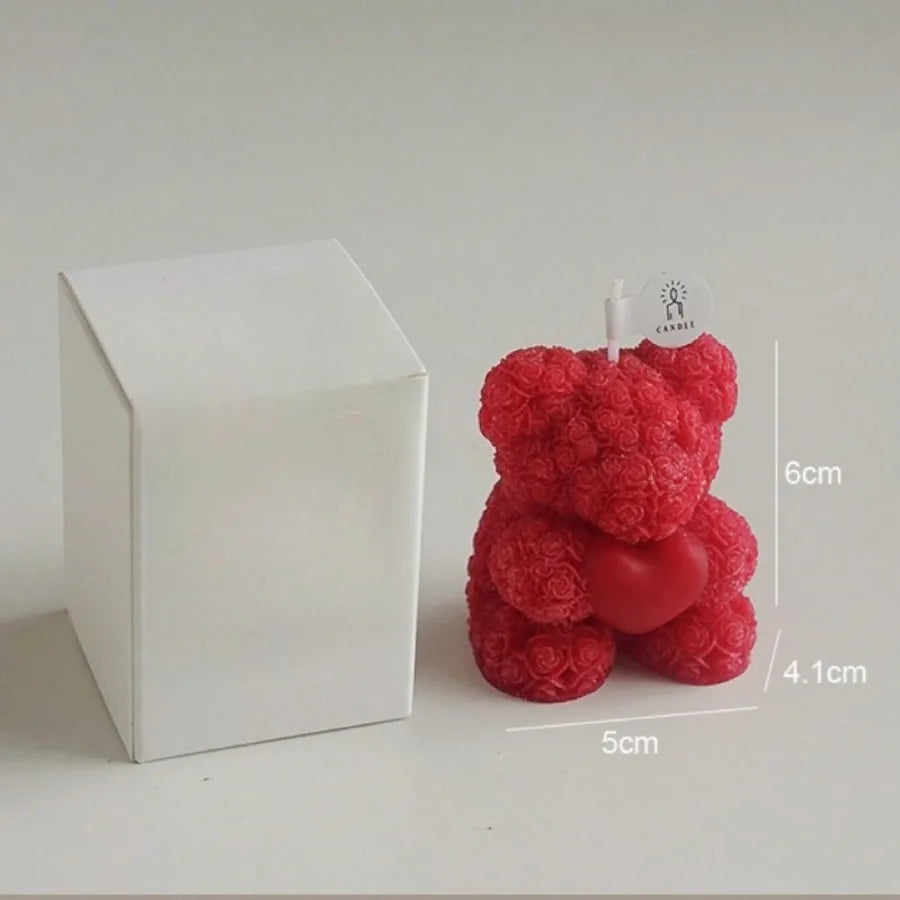 Cute Rose Teddy Bear Scented Candle Soy Wax Aromatherapy Candle Valentine's Day Romantic Gift Home Decor