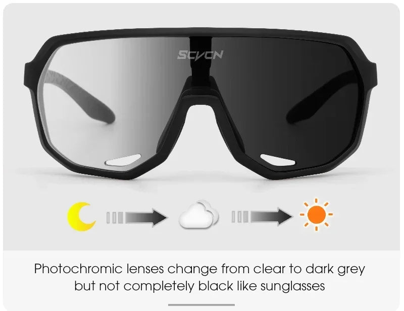SCVCN Photochromic Sports Sunglasses Cycling Glasses UV400 Women Driving for Men Mountain MTB Bike Bicycle Goggles