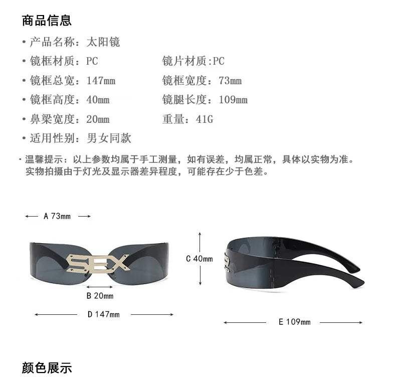 Cyberpunk Futuristic Rectangular Sunglasses Fashion Frameless Rimless Sun Glasses Letter Decoration Gafas De Sol Para Hombre