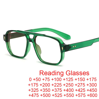 Blue Light Resistant Presbyopia Glasses for Men and Women Elegant Green Square Eyeglasses Frames Comfortable Reading Glasses
