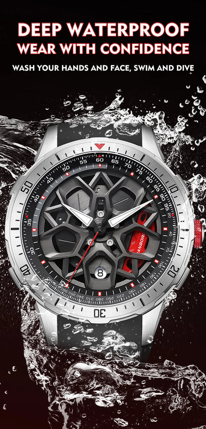 HANBORO supercar series men's fully automatic mechanical watch with wheels running and dial personalized watch