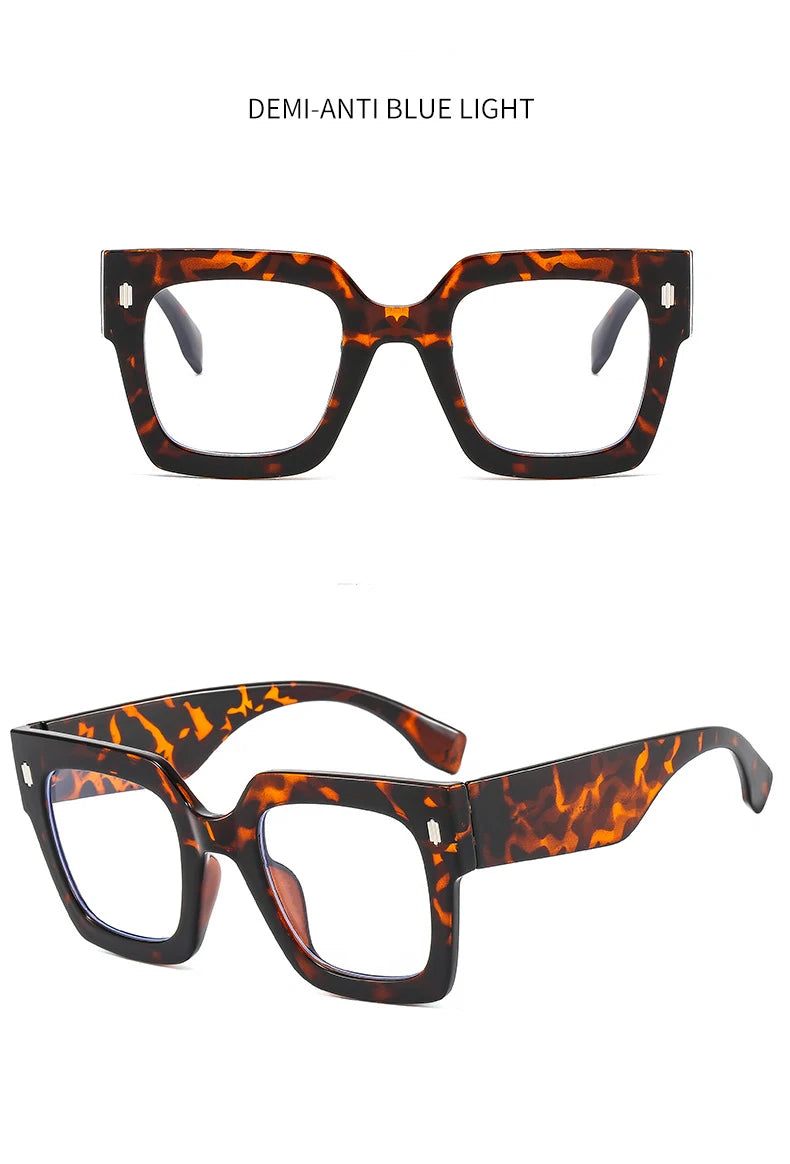 Vintage Big Frame Square Reading Glasses Women Men Fashion Brand Prescription Eyeglasses Transparent Computer Blue Light Glasses