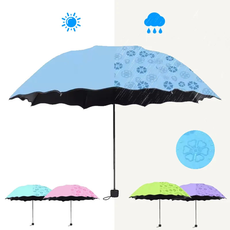 Water Blossom Umbrella Magic Folding Umbrella with Rainwater Pattern Windproof Sunshade Umbrella Outdoor UV Protection Umbrella