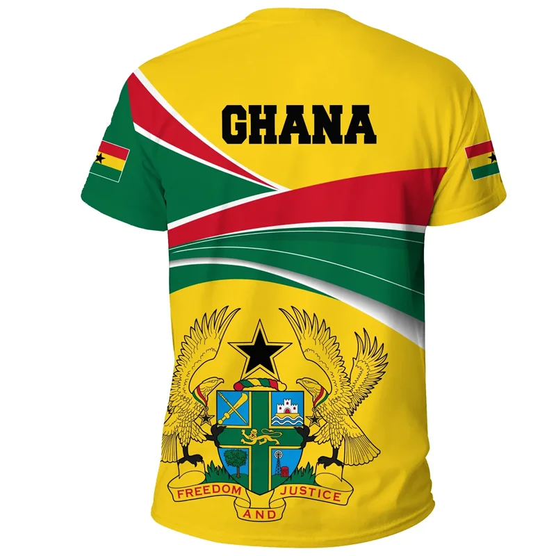 African Ghana T-shirt Fashion 3D Printed Coat Of Arms T Shirts For Men Casual Round Neck Tees Summer Sports Tops Short Sleeves