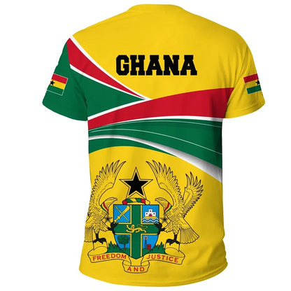 African Ghana T-shirt Fashion 3D Printed Coat Of Arms T Shirts For Men Casual Round Neck Tees Summer Sports Tops Short Sleeves