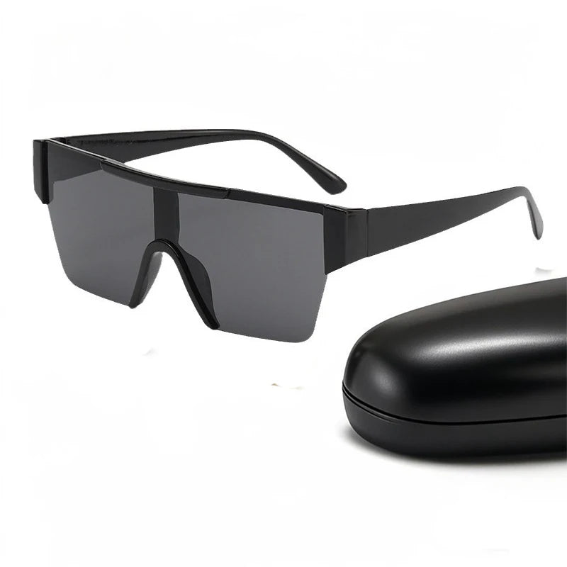 Retro Big Square Frame Women Men Sunglasses Fashion One Piece Black Silver Lens Shades UV400 Trending Sun Glasses Eyewear 2026