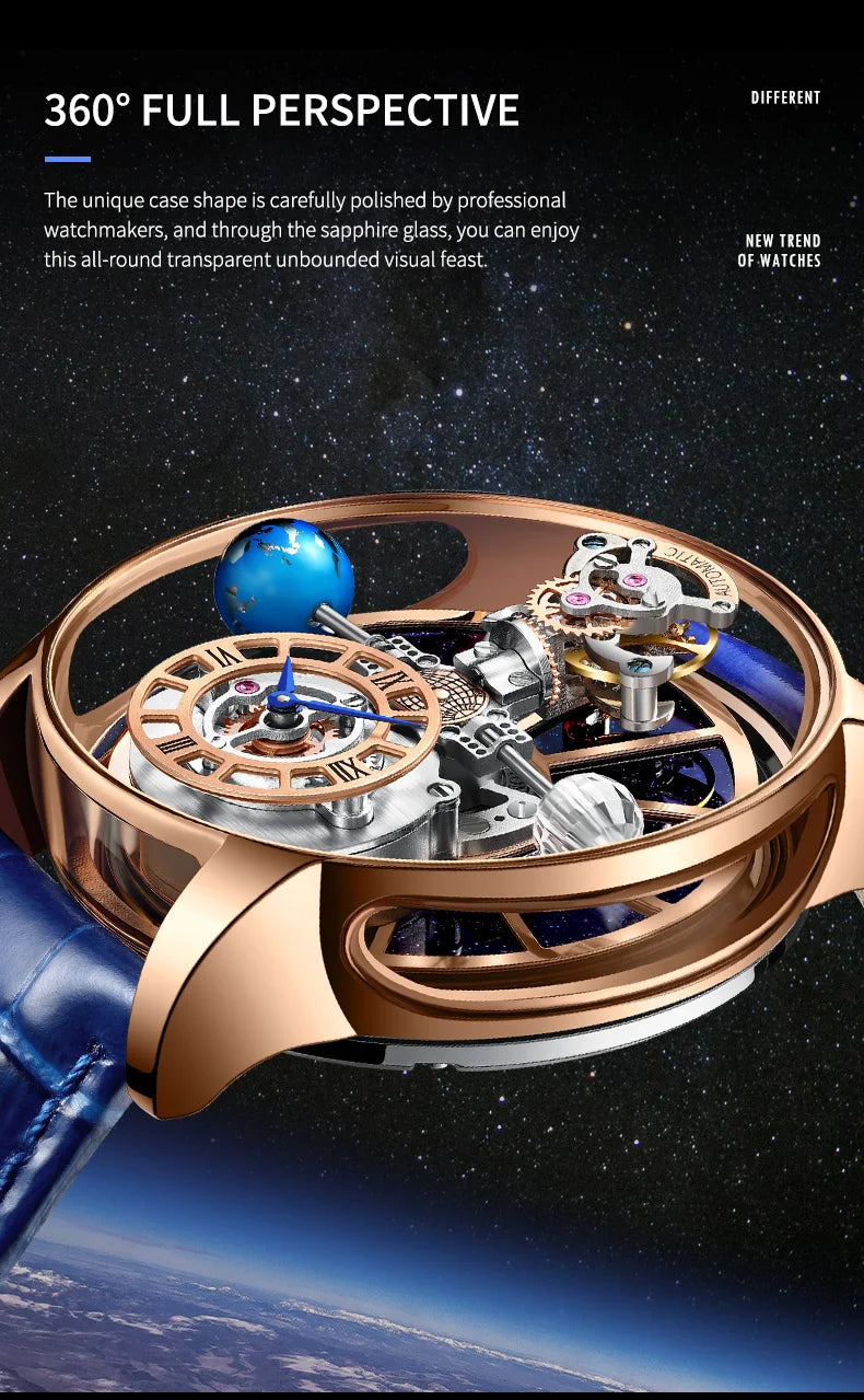 2024 HAEMMER Celestial Men's Watch Transparent Case Design Men's Leather Quartz Watch Time Adjustment Jacob Relogio Waterproof