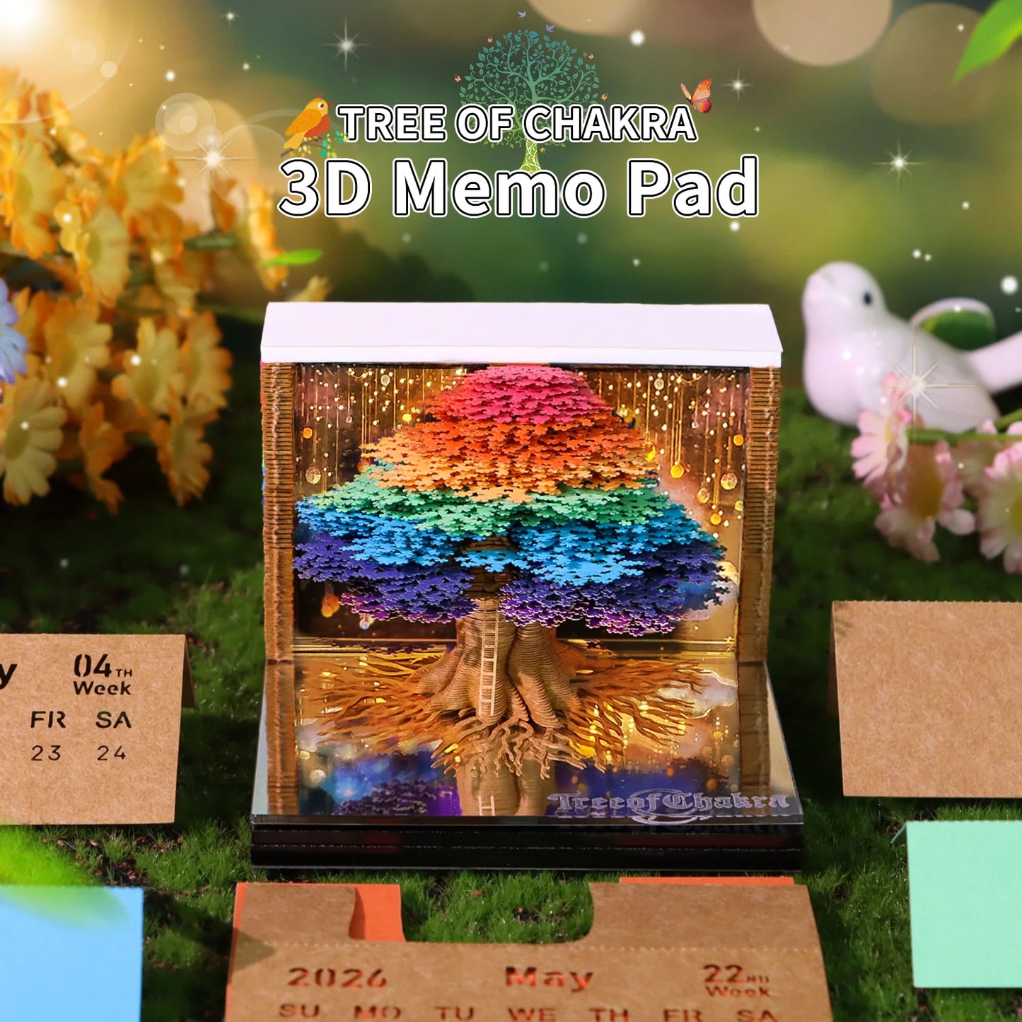 2026 3D Calendar Memo Pad Led Time Piece Calendar Tree of Chakra Desk Calendar Paper Carving Sticky Calendar For Christmas Gifts