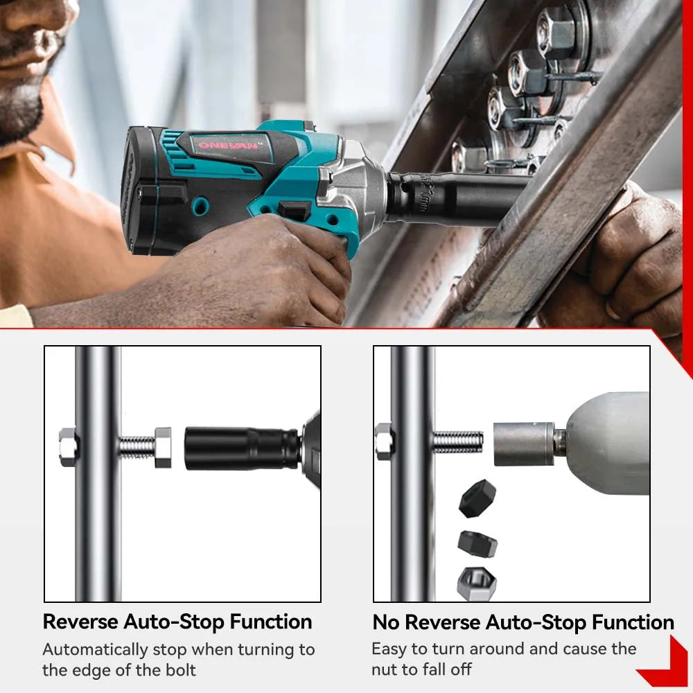 ONEVAN 1200N.M Brushless Electric Impact Wrench 3 Funtion 1/2" Cordless Portable Screwdriver Drill Tools For Makita Battery Pin