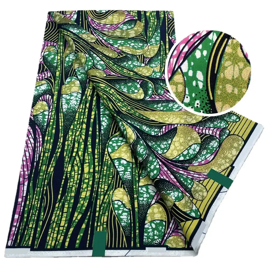 100%Certified Grand Super African Wax Nigerian GlitterGlam Gold Embellished Ankara Wax Printed Fabric Real Original For Sewing