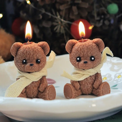 Cute Scarf Teddy Bear Scented Candle，Soy Wax Aromatherapy Candle for home Decor Festival party decoration Birthday Gift