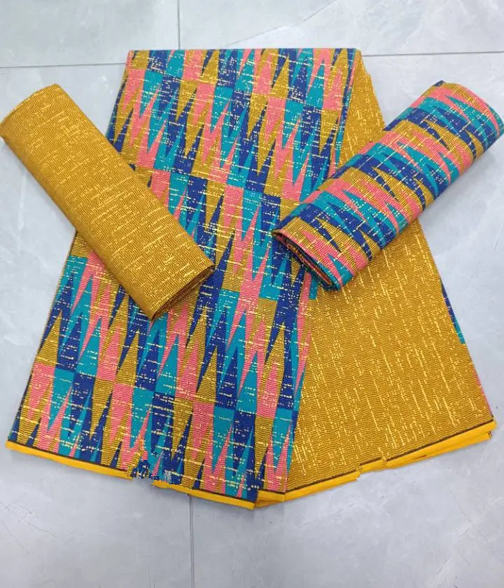 KENTE 4+2YARD 2024 Latest Design 6 Yards/lot African Fabric Gold Powder Ankara 100% Cotton Farbic For Sewing Wax Print Fabric