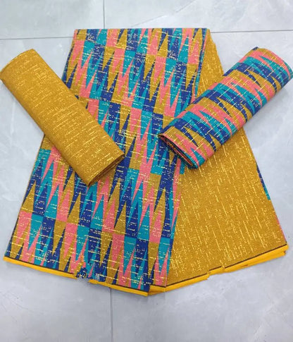 KENTE 4+2YARD 2024 Latest Design 6 Yards/lot African Fabric Gold Powder Ankara 100% Cotton Farbic For Sewing Wax Print Fabric