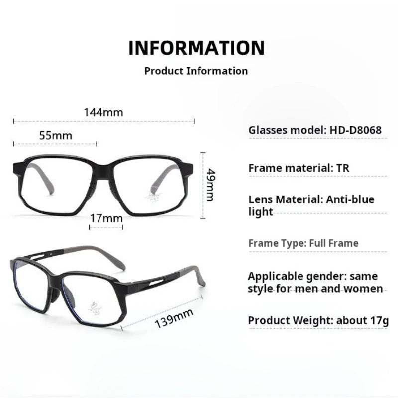 YIMARUILI New TR90 Men's Sports Cycling Glasses Ultra-light Fashion Big Size Optical Prescription Eyeglasses Frame Women HD-8068