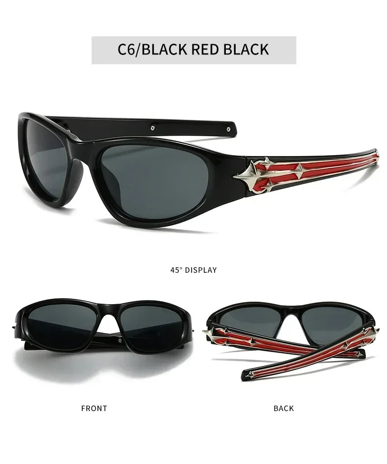 Y2K Fashion Cat Eye Sunglasses Women Men Luxury Brand Design Sun Glasses Popular Punk Hip Hop Rivet Star Eyeglasses Shades UV400