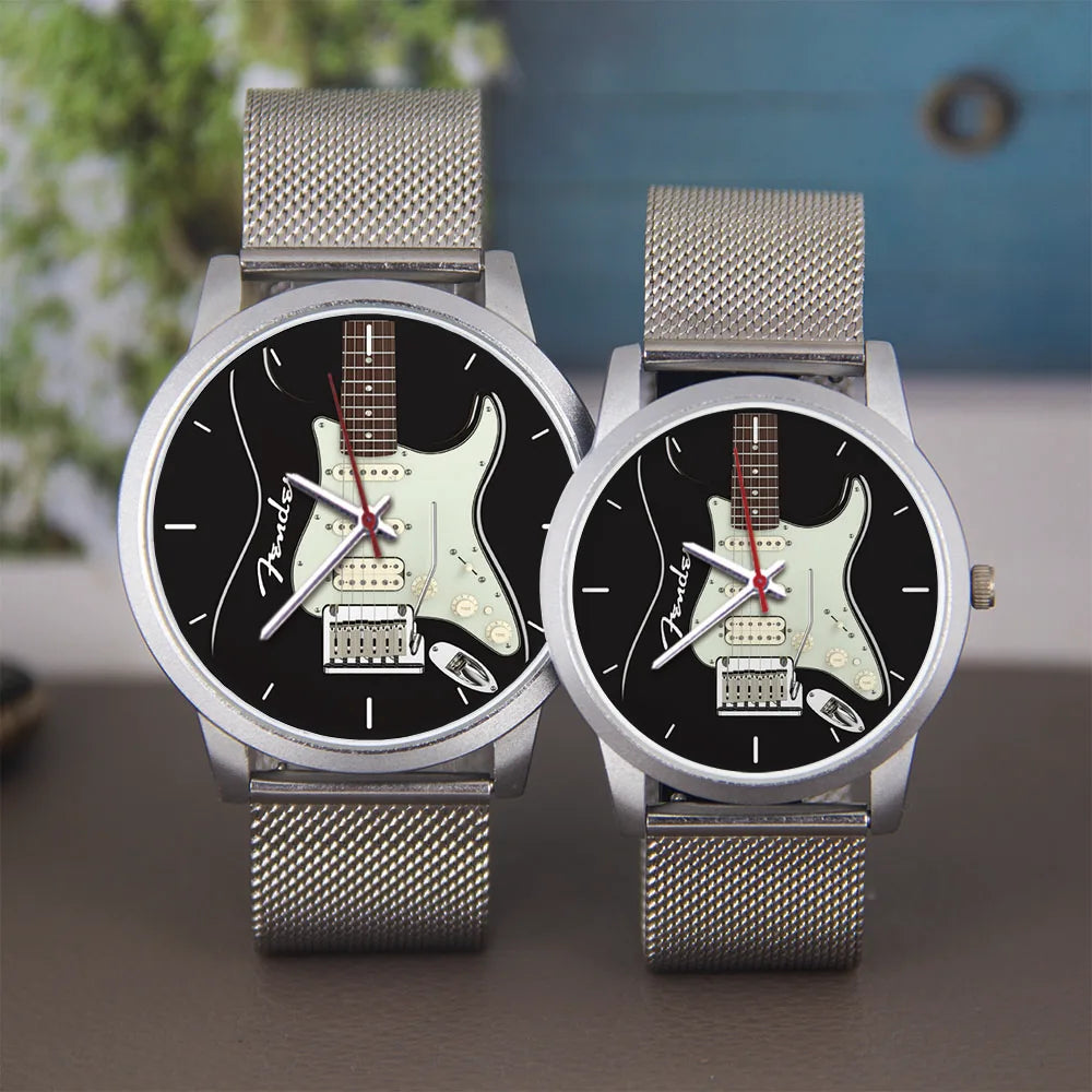 Guitar Bass Pattern Universal for Men Women Souvenir Composer Rose Gold Man Watch Silver Watches Black Bracelet Gift Clock