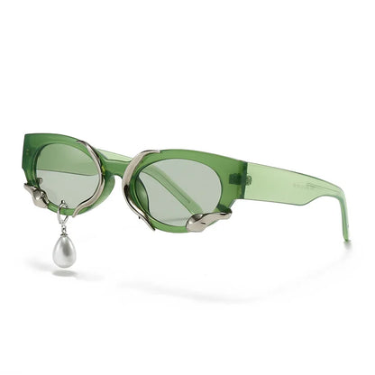 Pearl Diamond  DIY Tear Sunglasses for Women Small Frame Cat Eye Fashion Forward Mermaid Tear Aviator Eyewear