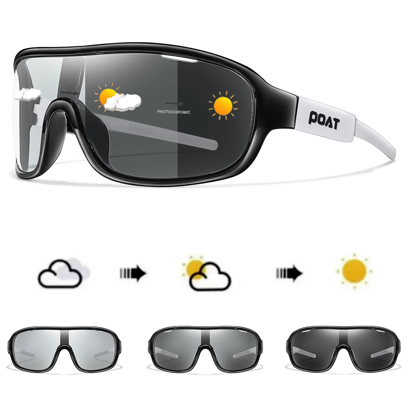 POAT BRAND Cycling Photochromic Eyewear Outdoor Sports Cycling Fishing Road Bike Hiking Sunglasses Men Women windproof Glasses
