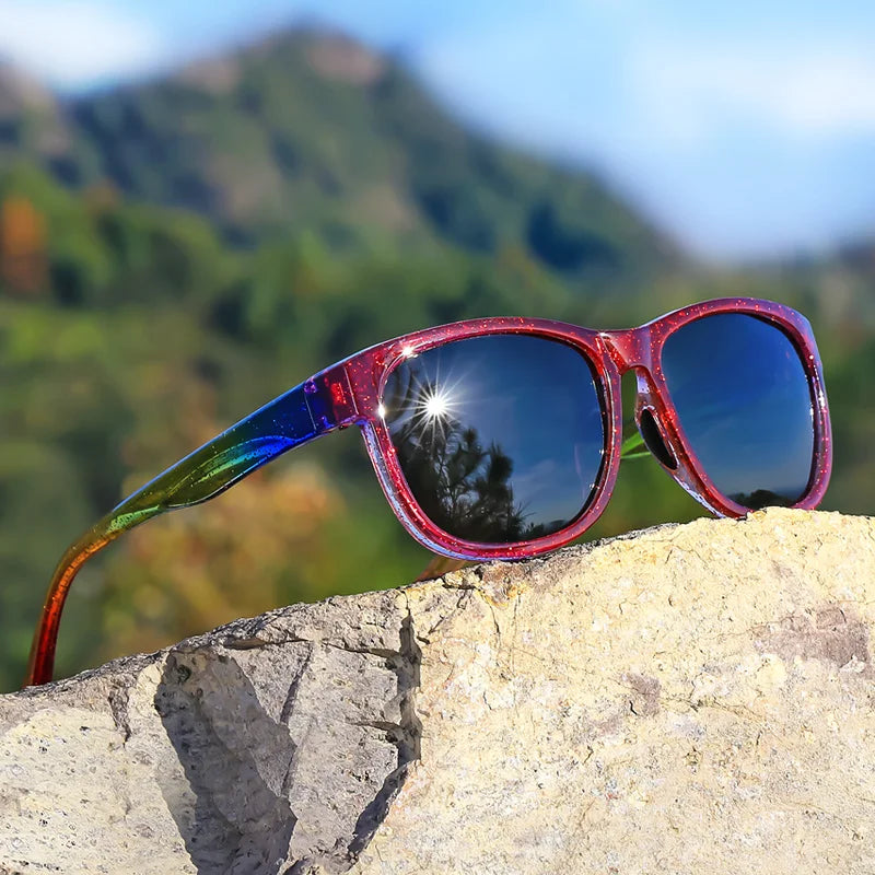 New style Unisex Polarized Square Fashion Sunglasses - Lightweight Purple Glitter Frame, TAC Lenses for Outdoor Sports & Fashion