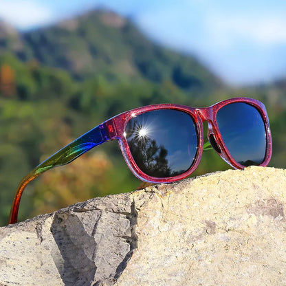 New style Unisex Polarized Square Fashion Sunglasses - Lightweight Purple Glitter Frame, TAC Lenses for Outdoor Sports & Fashion