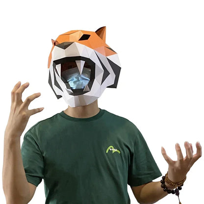 Animal Mask Paper Model,3D Papercraft Art, Origami Costume Party Cos,Handmade DIY Craft, Pre-cut, Wolf, Tiger, RTY328