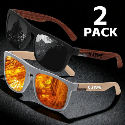 KAROS 2PCS Sunglasses Men/Women Polarized Square Mirror Brand Design Luxury UV400 SunShade Unisex Fishing Driving Cycling Hiking